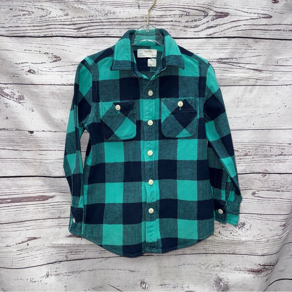 Crewcuts Plaid Kids Flannel Shirt in Teal and Black Size 4/5
